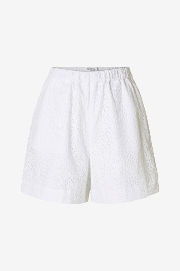 Selected FEMME - Shorts slfLaerke HW Wide Broderi Ang Short - Hvit