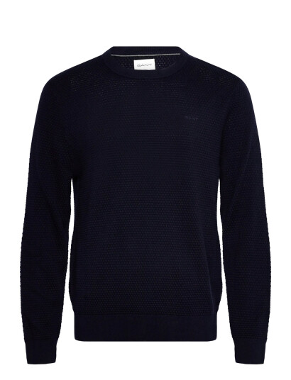 GANT Textured Cotton Merino C-Neck - Navy - XXXL