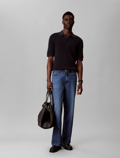 Calvin Klein Jeans Ss Cotton Waffle Polo Collarswtr Navy L Calvin Klein Jeans Ss Cotton Waffle Polo Collarswtr Navy L