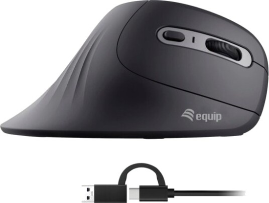 Equip 245119 Høyre Hendt Vertikalt Design Optisk Usb Type A + Usb Type C 7200 Dpi Sort