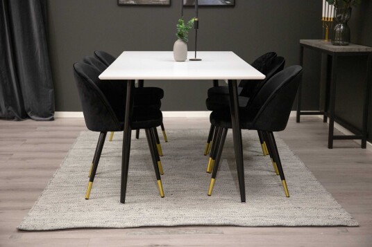 Venture Design Polar & Velvet spisegruppe Hvit/svart 6 st stoler & bord 180 x 90 cm