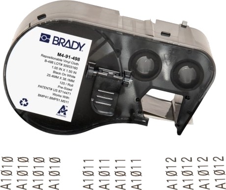 Brady M4 91 498 Sort Hvit Selvklebende Skriveretikett Vinyl Trermisk Overføring Gummi Avtagbar