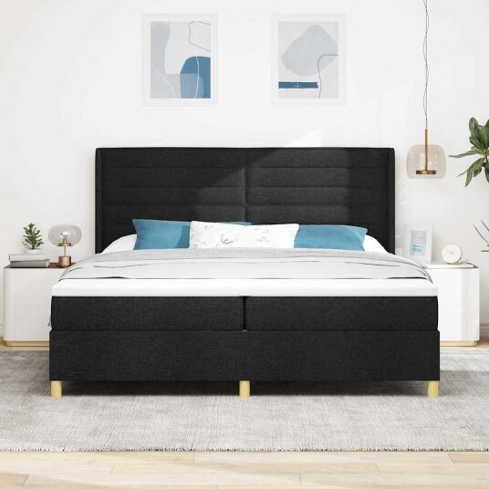 Boksfjær Seng med madrass Svart 200 x 200 cm stoff