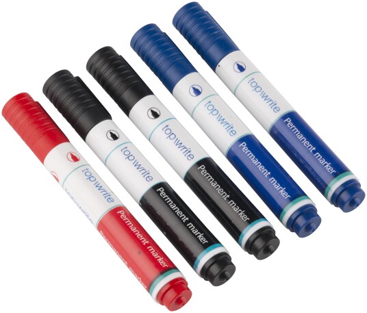 Topwrite Permanent Merkepenn 5 pk Svart/Blå/Rød