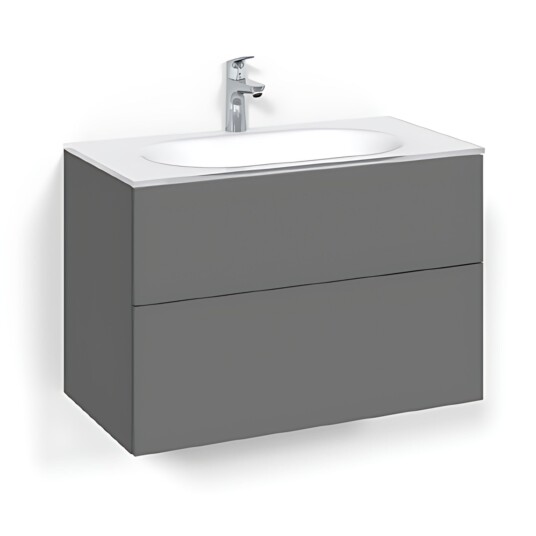 Macro Design Crown Plain Servantskap 2-skuff - med Glasservant Antrasitt / 80cm Glass Edge Hvit