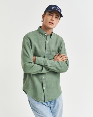 Gant Regular Fit Garment-Dyed Linen Shirt KALAMATA GREEN XXXL