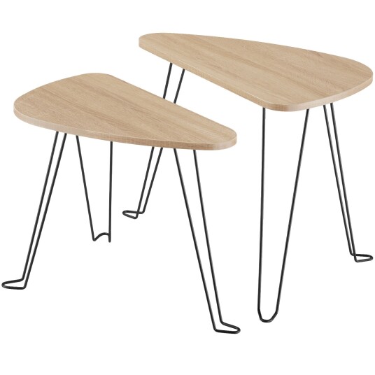tectake Sett med 2 sidebord Richmond - Industrielt lyst tre, Sonoma eik
