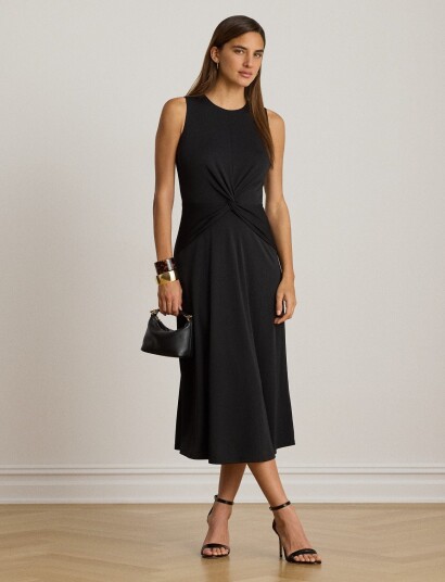 Lauren Ralph Lauren Twist Front Jersey Sleeveless Dress Black 32