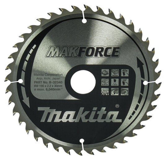 Makita B-32340 Sirkelsagblad 190mm 40 Tenner for Tre