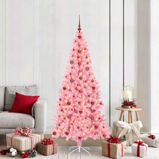  Juletre med 300 LED med stativ Rosa 210 cm PVC
