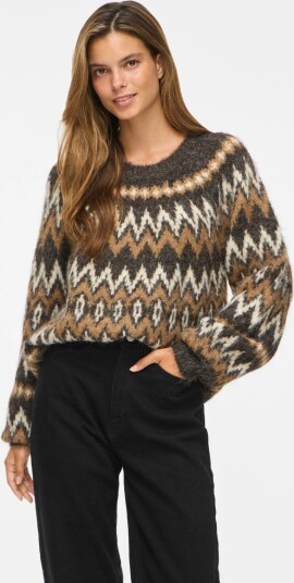 Vila Bows O Neck Long Sleeve Jaquard Knit Top Brun M