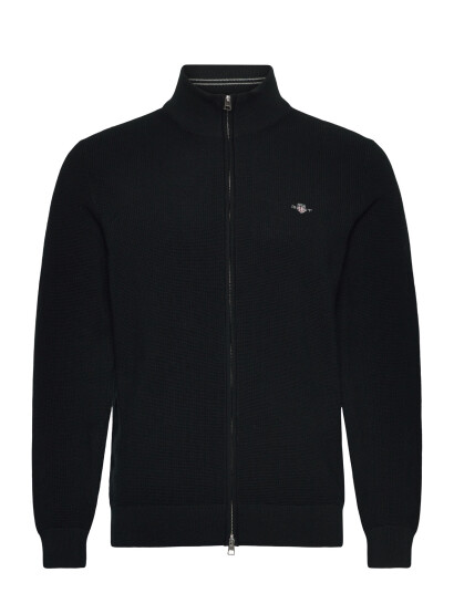 GANT Micro Textured Cotton Zip Cardigan Black M