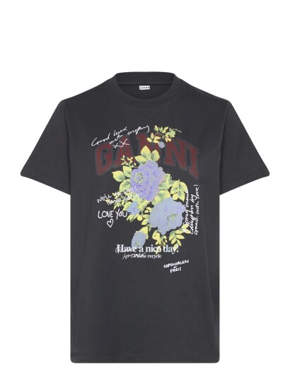 GANNI Flower Print T Shirt Black L