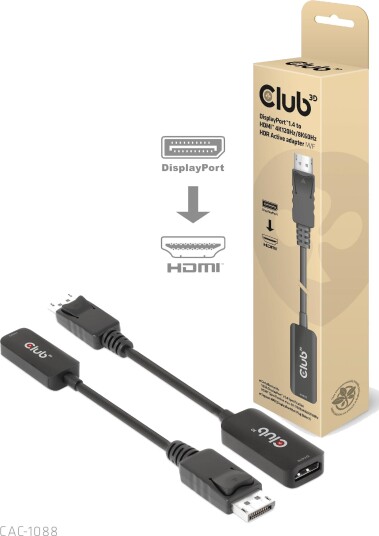 Club 3D DisplayPort 1.4 til HDMI 8K60Hz HDR Aktiv Adapter Svart Club 3D DisplayPort 1.4 til HDMI 8K60Hz HDR Aktiv Adapter Svart