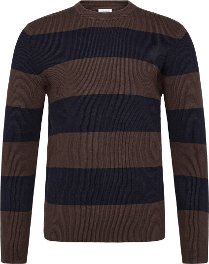 Lindbergh Rib Knitted Block Stripe O Neck Kni   Brown   XL