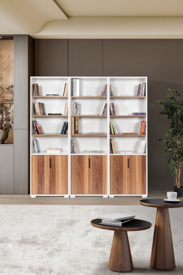 Bokhylle Hanah Home Evora Wide (180 x 187 x 30 cm) Hvit valnøtt - Hvit og valnøtt