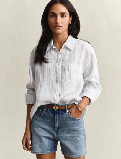 GANT Rel Striped Linen Ls Shirt Blue 38 GANT Rel Striped Linen Ls Shirt Blue 38