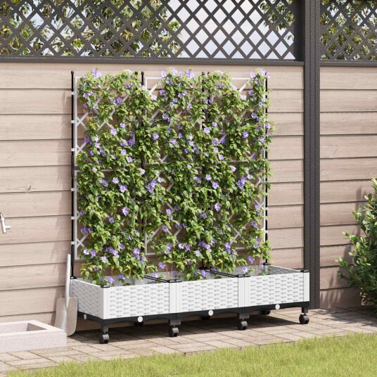 vidaXL Hageplanter med espalier og hjul 3 stk. Hvit PP
