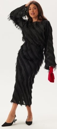 Bubbleroom Occasion Fringe Flared Sleeve Blouse Black L Bubbleroom Occasion Fringe Flared Sleeve Blouse Black L