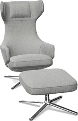 Vitra Grand Repos Lenestol med Fotskammel Cosy 2 Pebble Grå/ Krom Vitra Grand Repos Lenestol med Fotskammel Cosy 2 Pebble Grå/ Krom