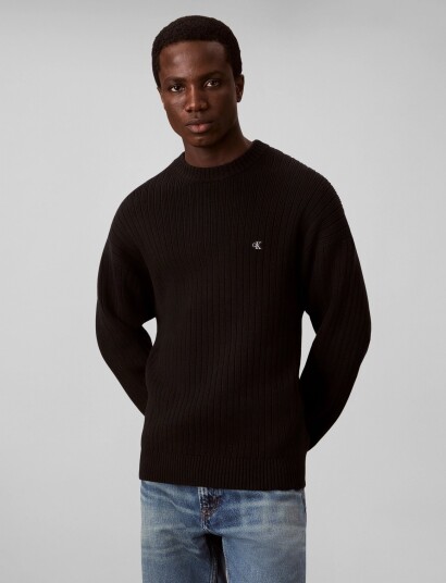 Calvin Klein Jeans Vertical Rib Cttn Crewnk Swtr Black S