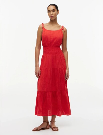 Tommy Hilfiger Smock Tie Ns Midi Dress Red XS Tommy Hilfiger Smock Tie Ns Midi Dress Red XS