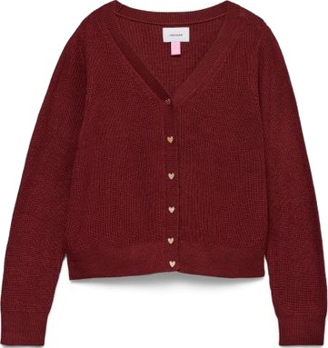 Vero Moda Girl Newlex Long Sleeve V Neck Heart Cardigan Girl Rød 158/164