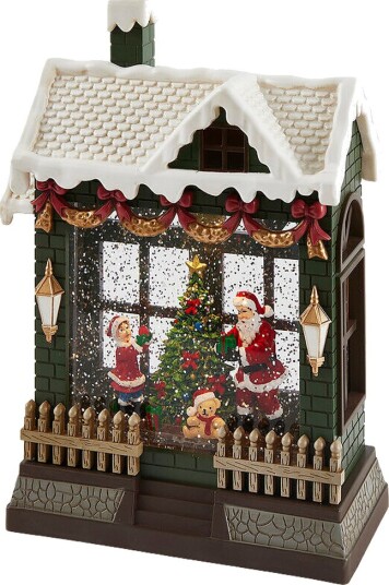 Spilledåse hus med LED-lys 26×18×8 cm grønn