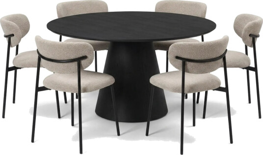 Siena spisegruppe rund 130 cm svart med 6 Lucy spisestoler - Svart