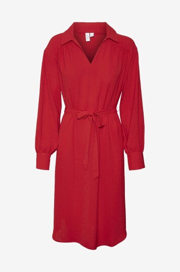 Vero Moda - Kjole vmRye L/S V-neck Blk Dress Wvn Btq - Rød