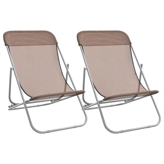 vidaXL Foldbare strandstoler 2 stk brun textilene pulverlakkert stål