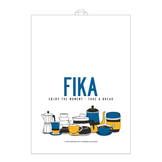 Citronelles Fika kjøkkenhåndkle 50x70 cm retro blå/gul