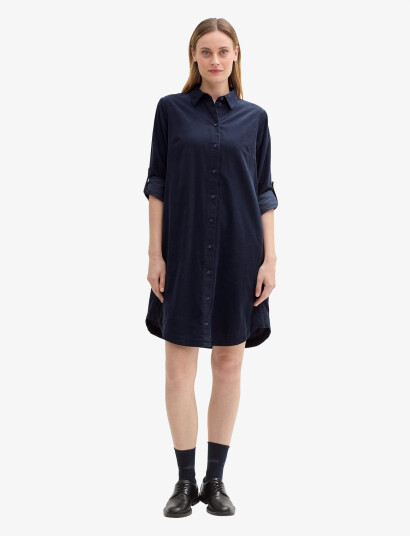 Tom Tailor Solid Corduroy Dress - Navy - 36 Tom Tailor Solid Corduroy Dress - Navy - 36
