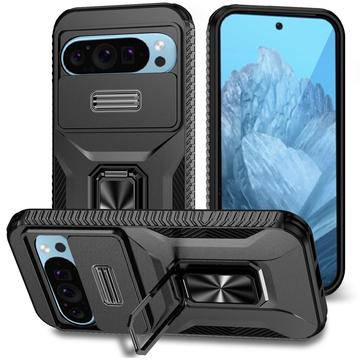 Google Pixel 9/9 Pro Hybrid-deksel med Roterende Ring med Kameraskjold Svart