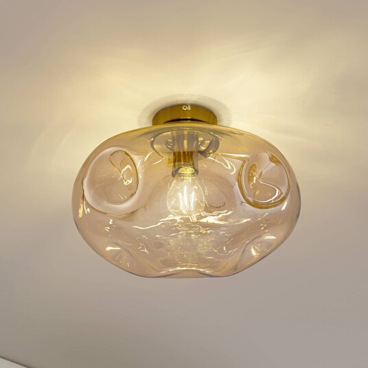 Lindby taklampe Lelia ravfarget glass Ø 35 cm