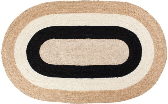 Dixie Elin striped oval juteteppe 92 x 150 cm Black