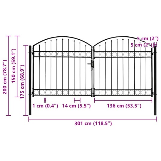 vidaXL Hageport med dobbel dør og buet topp stål 300x150 cm svart vidaXL Hageport med dobbel dør og buet topp stål 300x150 cm svart