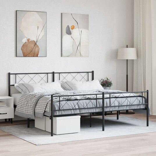 vidaXL Sengeramme i metall med hode- og fotgavl svart 200x200 cm 8721012190818