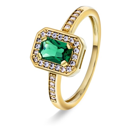 Pan Jewelry, Ring i forgylt sølv med grønn zirkonia, størrelse 54