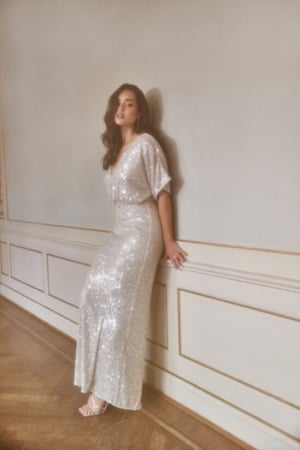 Bubbleroom Occasion Sequin S/S Gown Champagne/Silver 36 Bubbleroom Occasion Sequin S/S Gown Champagne/Silver 36