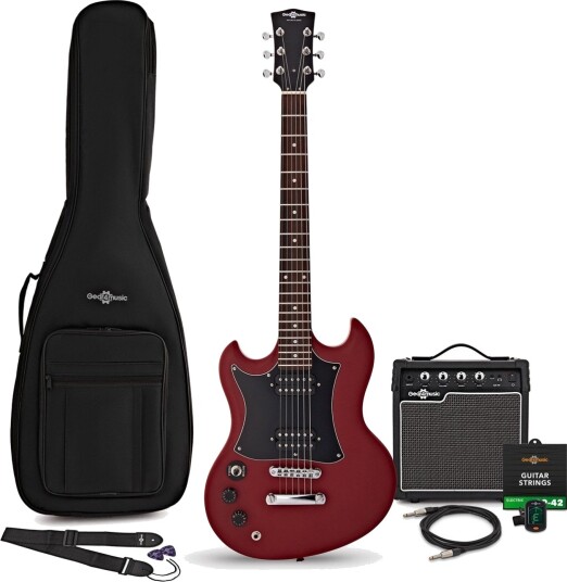 Gear4Music Brooklyn Venstrehendt Elektrisk Gitar Rød med 15 W Forsterkerpakke