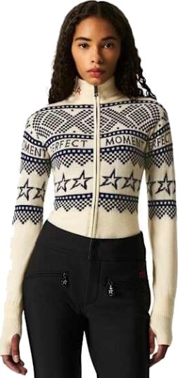 Perfect Moment Intarsia Knit Merino Wool Bodysuit Dame White/Blue XS