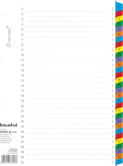 Biurfol Kartongskilleark Biurfol A4 1 31 Nummererte Biurfol Kartongskilleark Biurfol A4 1 31 Nummererte