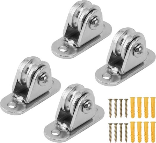 Liten trinseblokk i rustfritt stål lydløs fast trinse rulle veggmontert hjul for DIY utstyr vaier skinne skyveport 4 stk