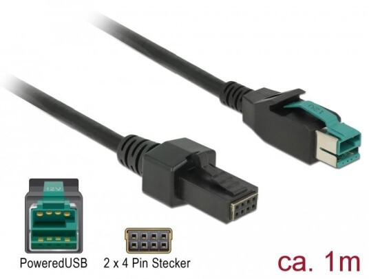 Delock PoweredUSB Kabel 12V Til 2x4 Pin 1m Delock PoweredUSB Kabel 12V Til 2x4 Pin 1m
