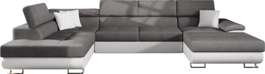 Reginia Sovesofa med Sjeselong og Dobbel Sjeselong 4 seter i Kunstlær Hvit / Grå Reginia Sovesofa med Sjeselong og Dobbel Sjeselong 4 seter i Kunstlær Hvit / Grå