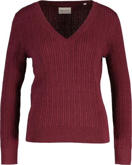 Gant Mini Cable V Neck   Burgundy   XS