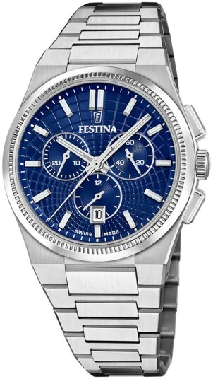 Festina Herreklokke F20059 2 Swiss Made Blå/Stål Ø42.5 mm