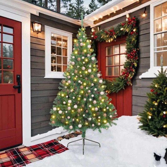  Kunstig Forhåndsopplyst Juletre med 300 LED grønn 210 cm PVC