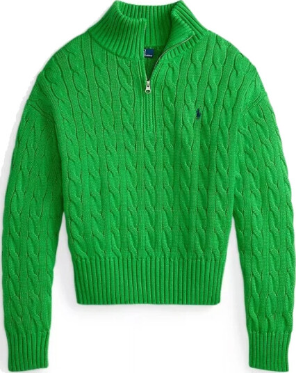 Polo Ralph Lauren Cable-Knit Cotton Quarter-Zip Sweater - Green - L